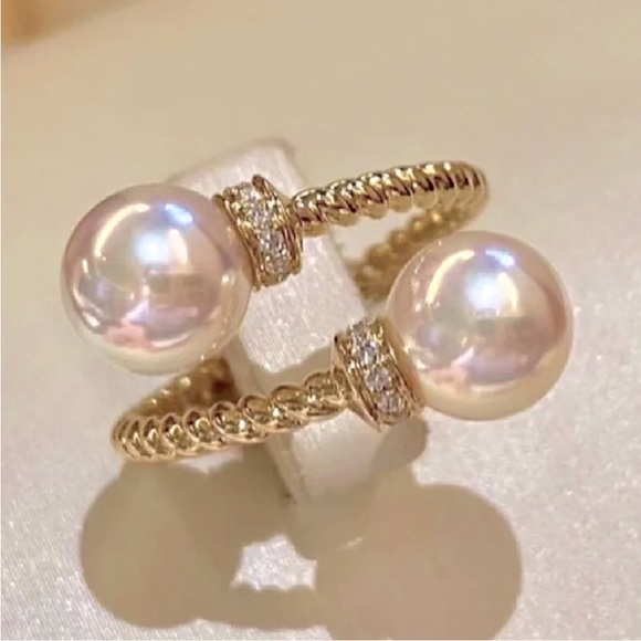 Jewelry - New 18k Yellow Gold Over Silver Cultured Pearl Open Ring